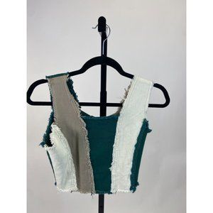 Women's Green and Cream Patchwork Tank